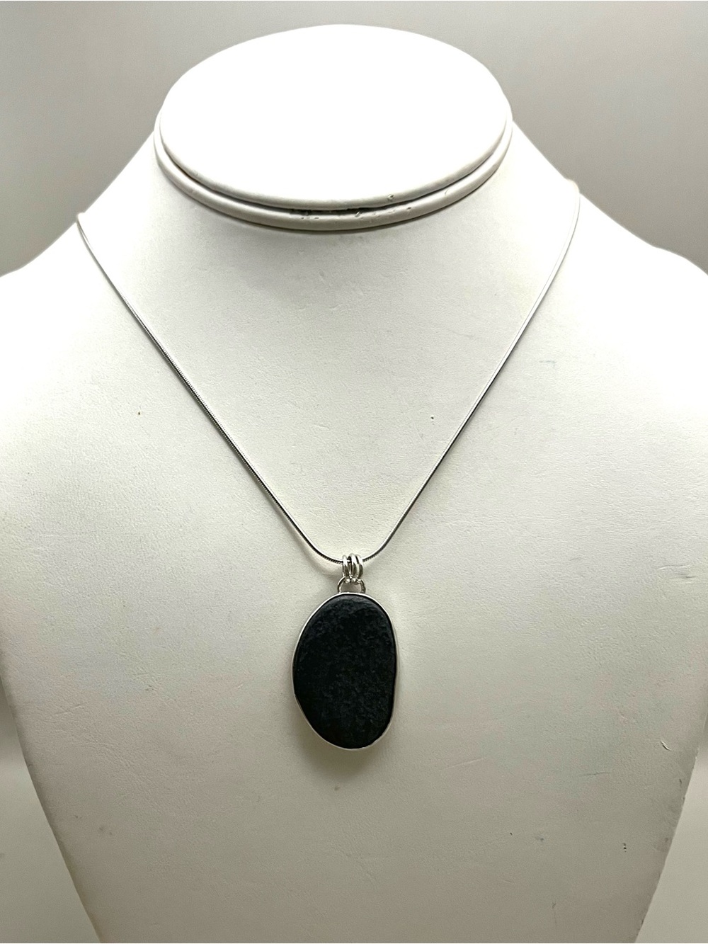 Handmade 925 Sterling Silver Maine Beach Rock Pendant Necklace | Natural Black - Picture 2 of 6